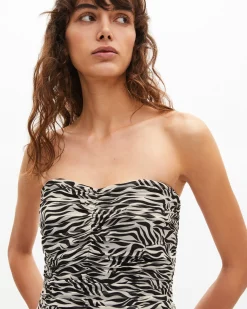 Top bustier à fronces imprimé zèbre