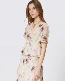 Top détails boutons imprimé fleuri