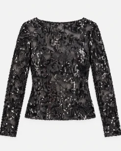 Top en dentelle et sequins noir