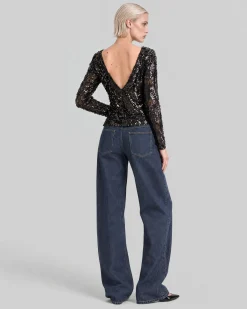 Top en dentelle et sequins noir