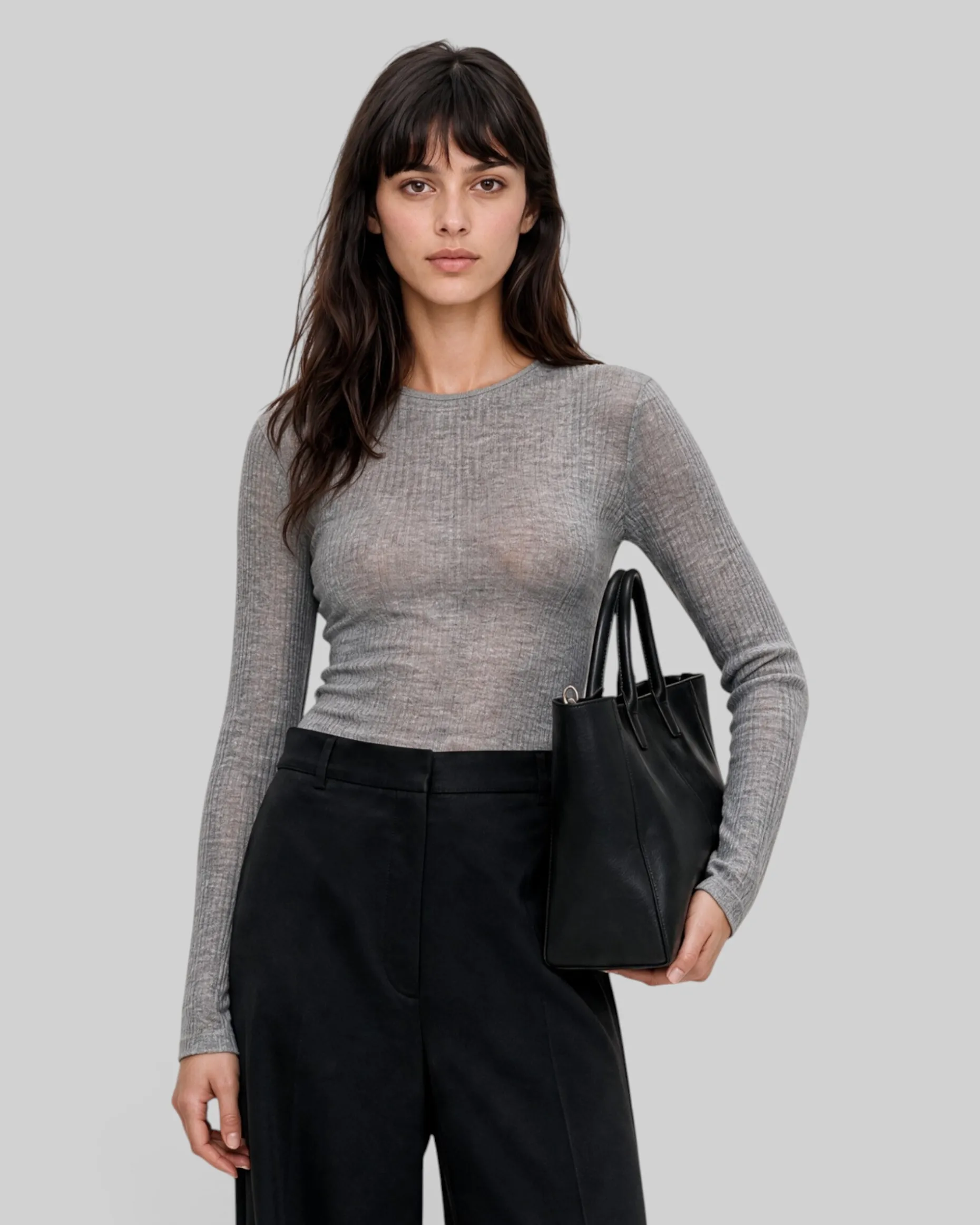 Top en laine mélangée gris anthracite