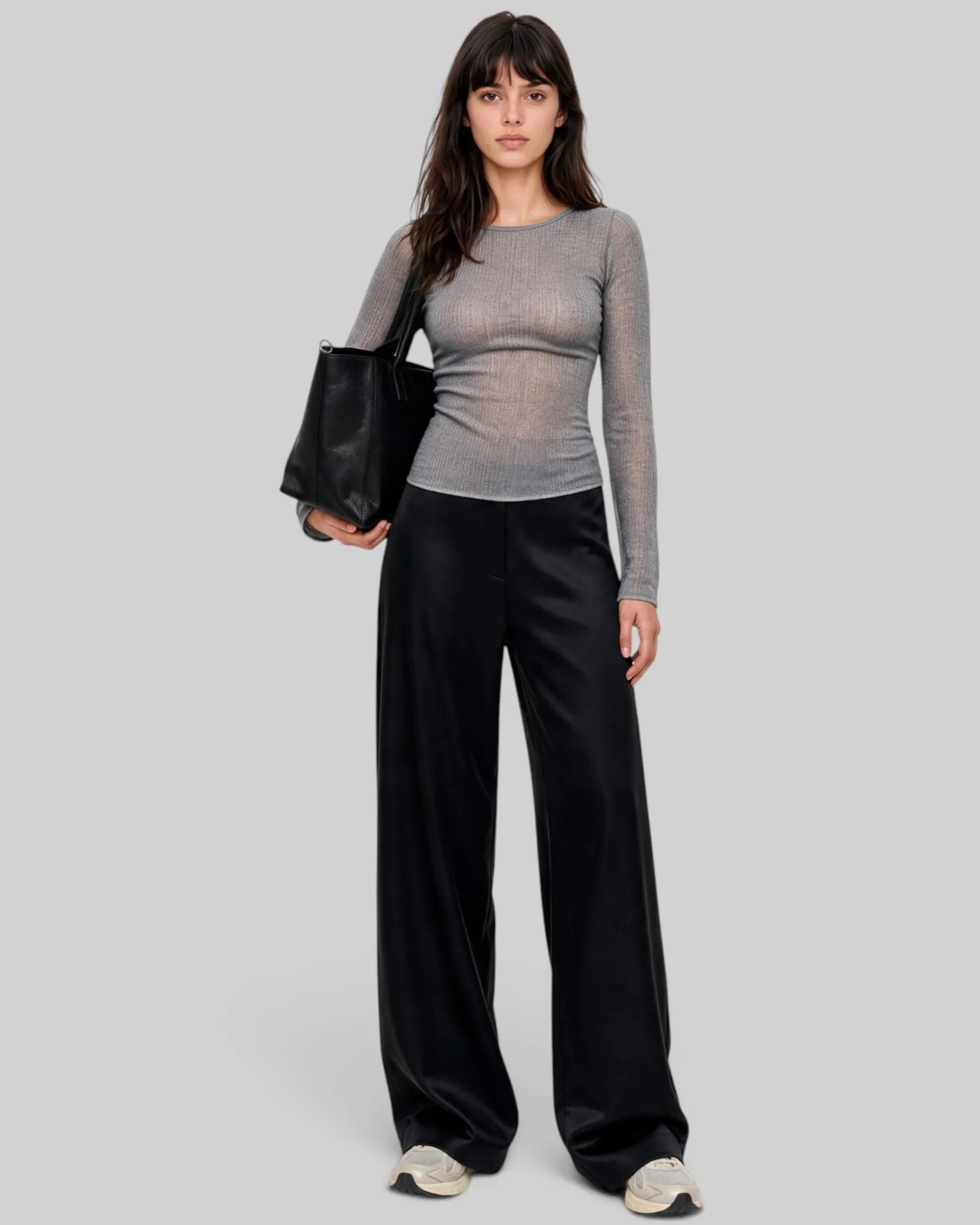 Top en laine mélangée gris anthracite