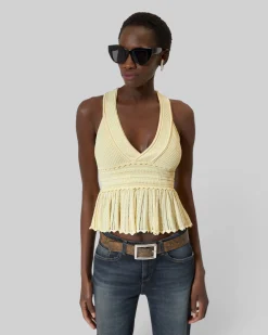 Top en maille ajourée jaune
