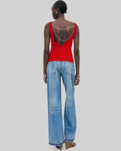 Top en maille avec chaînes rouge