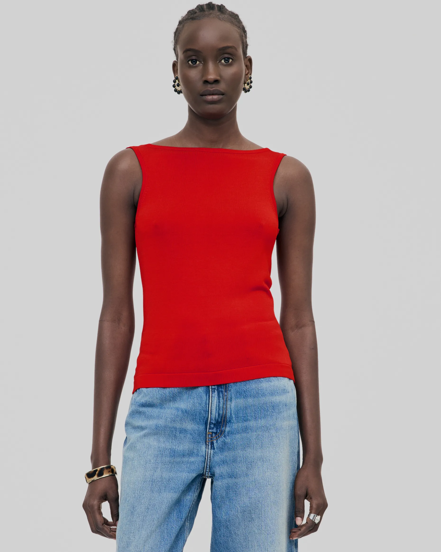 Top en maille avec chaînes rouge