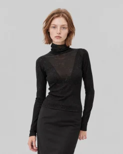 Top en maille strassée noir