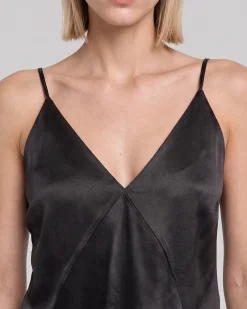 Top fines bretelles en satin noir