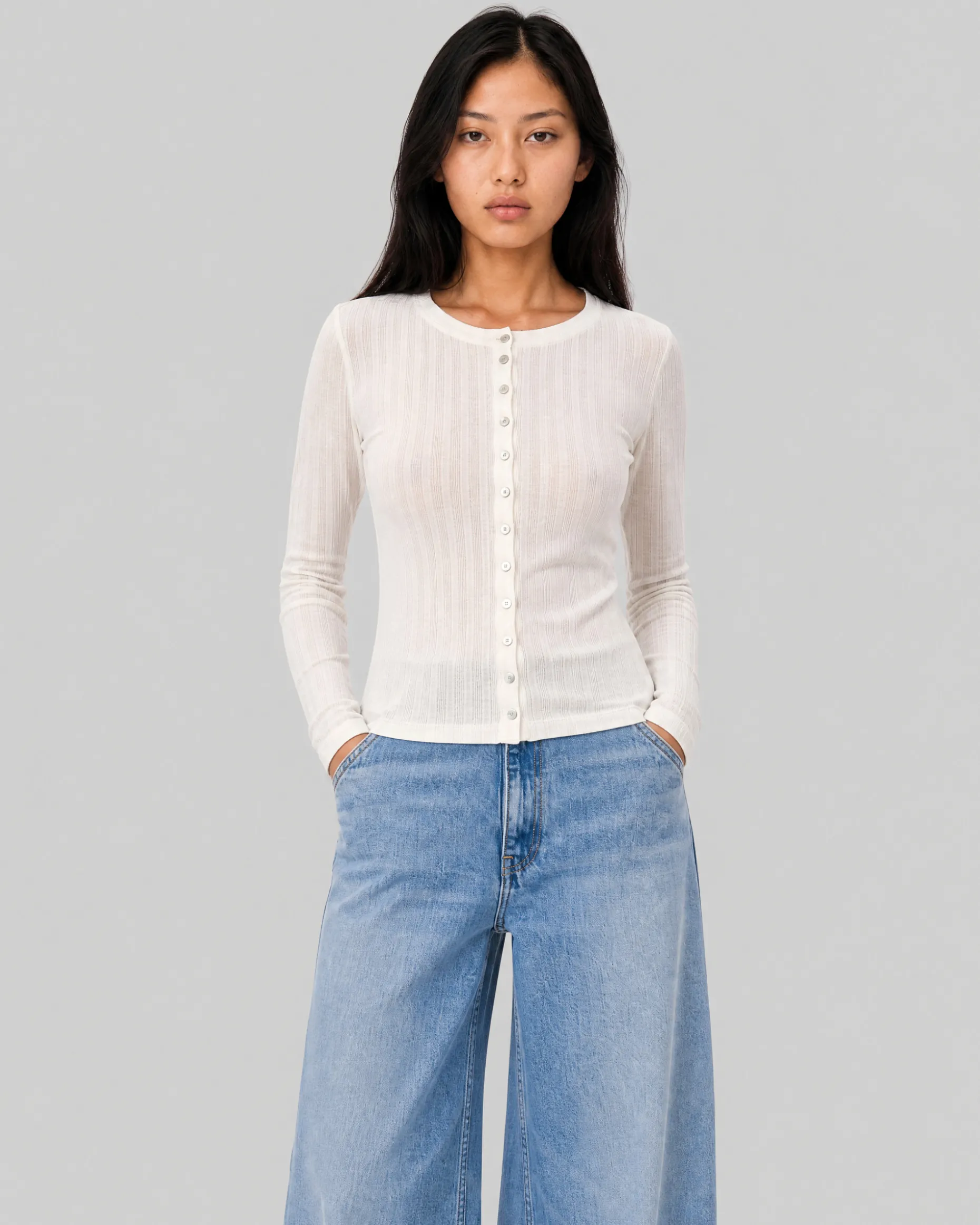 Top manches longues en coton ecru