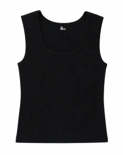 Top sans manches en coton mélangé noir
