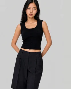 Top sans manches en coton mélangé noir