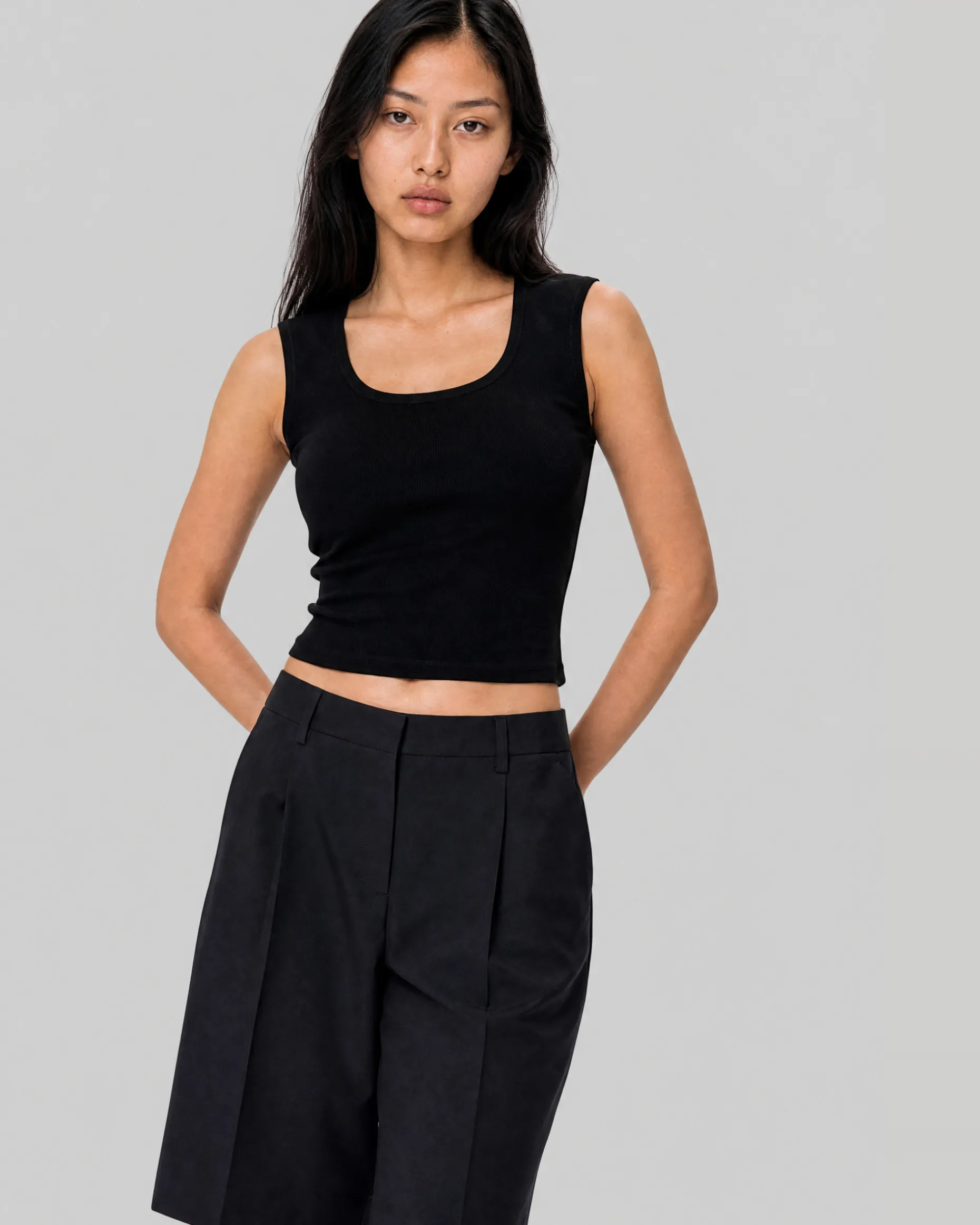 Top sans manches en coton mélangé noir