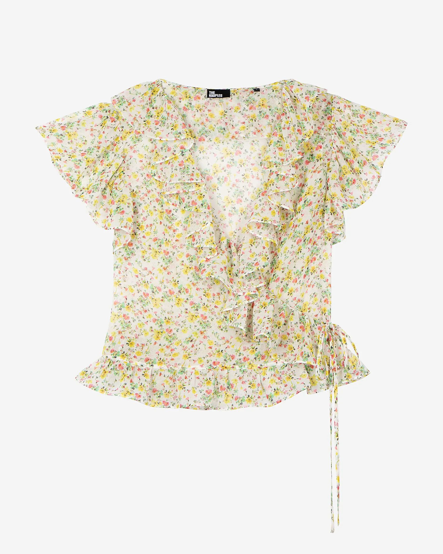 Top volanté imprimé fleuri blanc