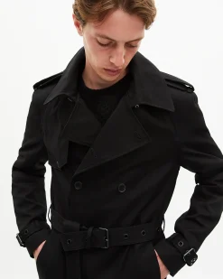 Trench coupe droite en coton noir