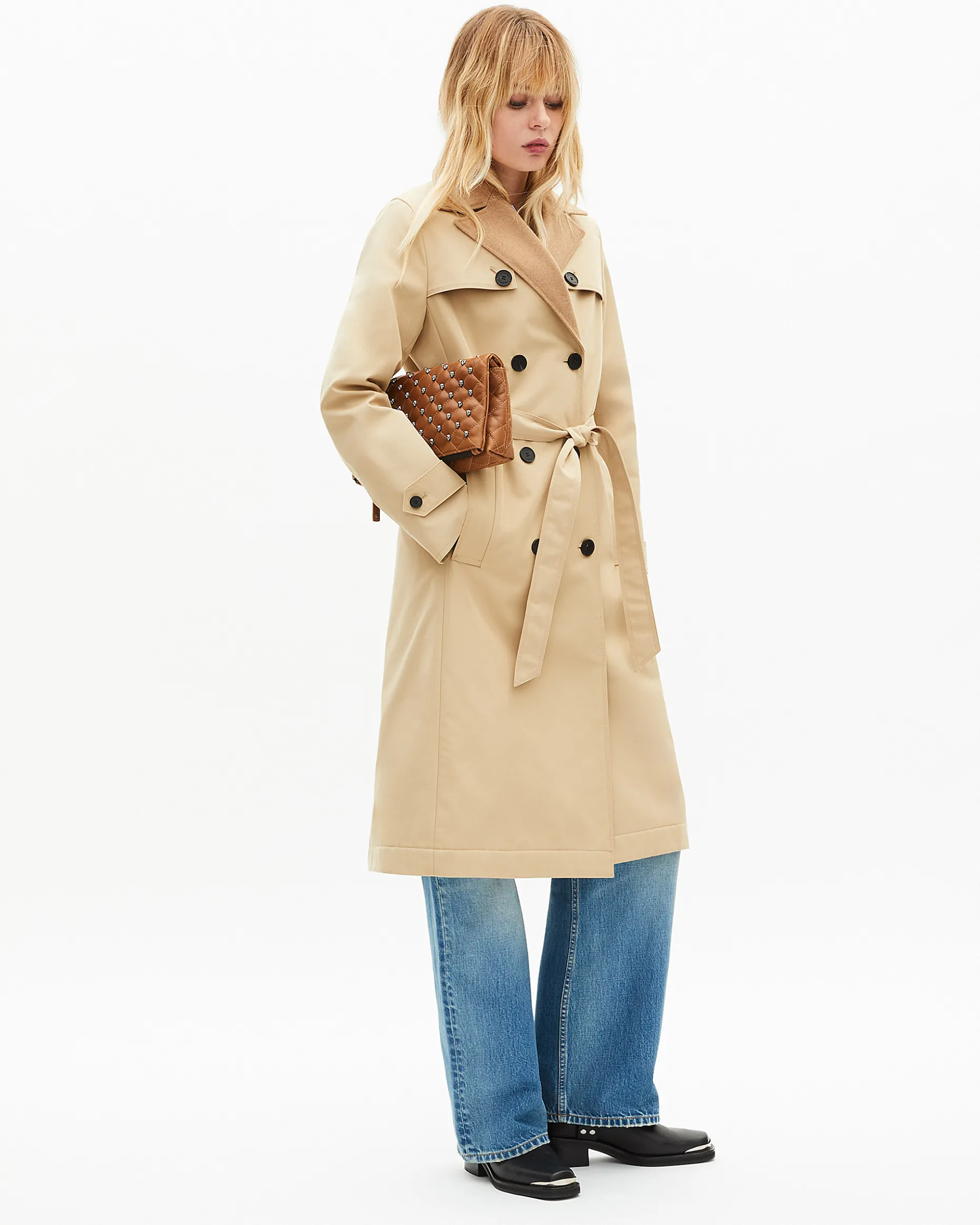 Trench doublé en laine mélangée beige