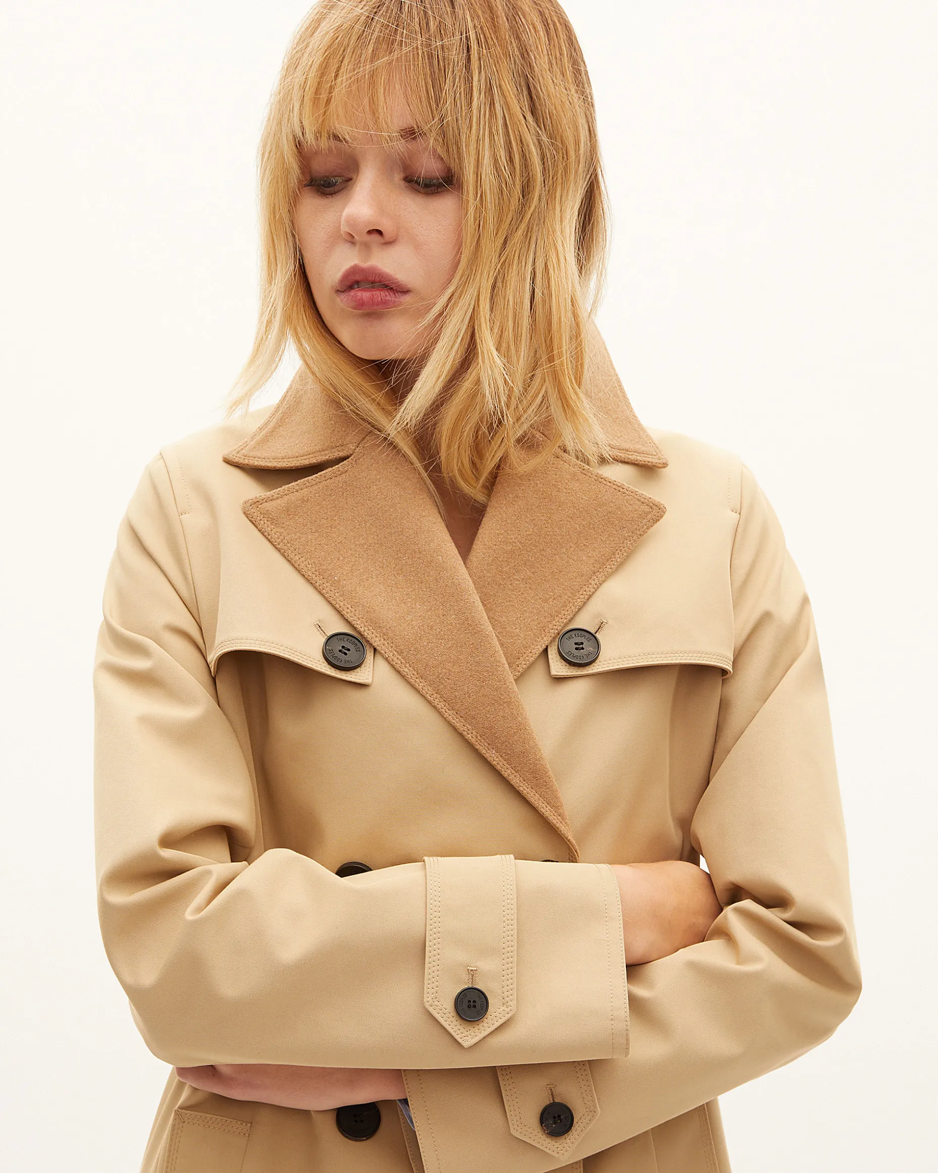 Trench doublé en laine mélangée beige