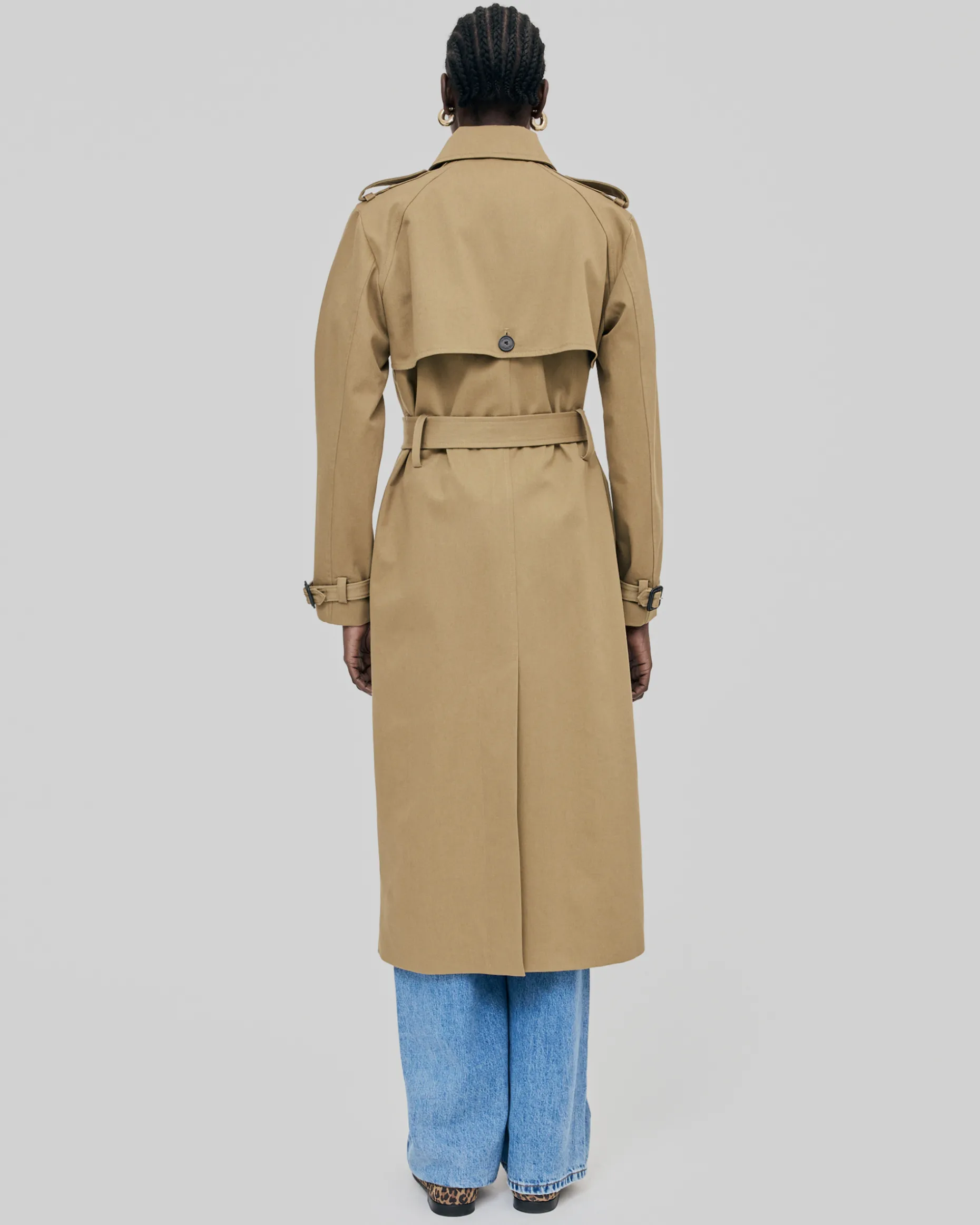 Trench long en coton beige