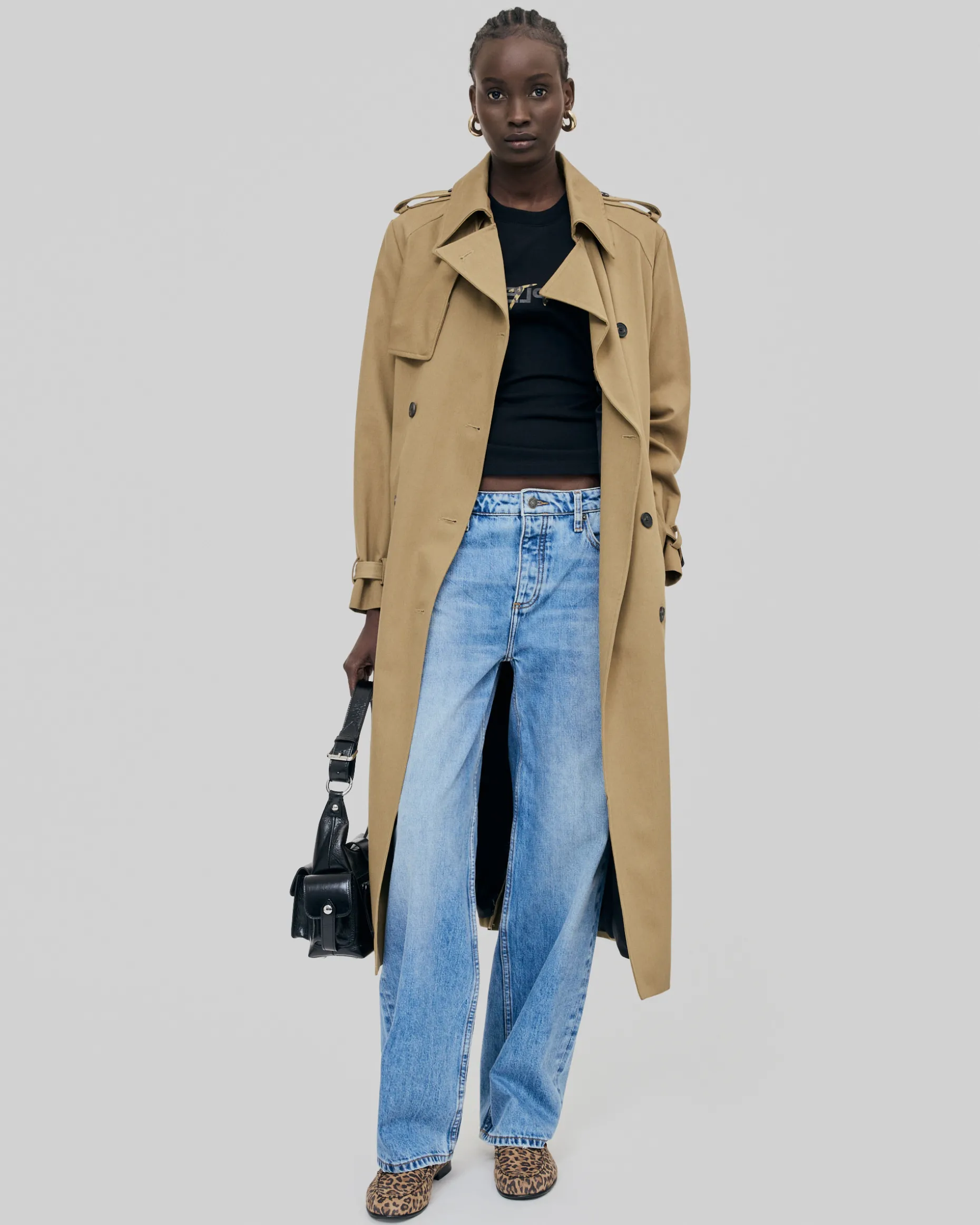 Trench long en coton beige