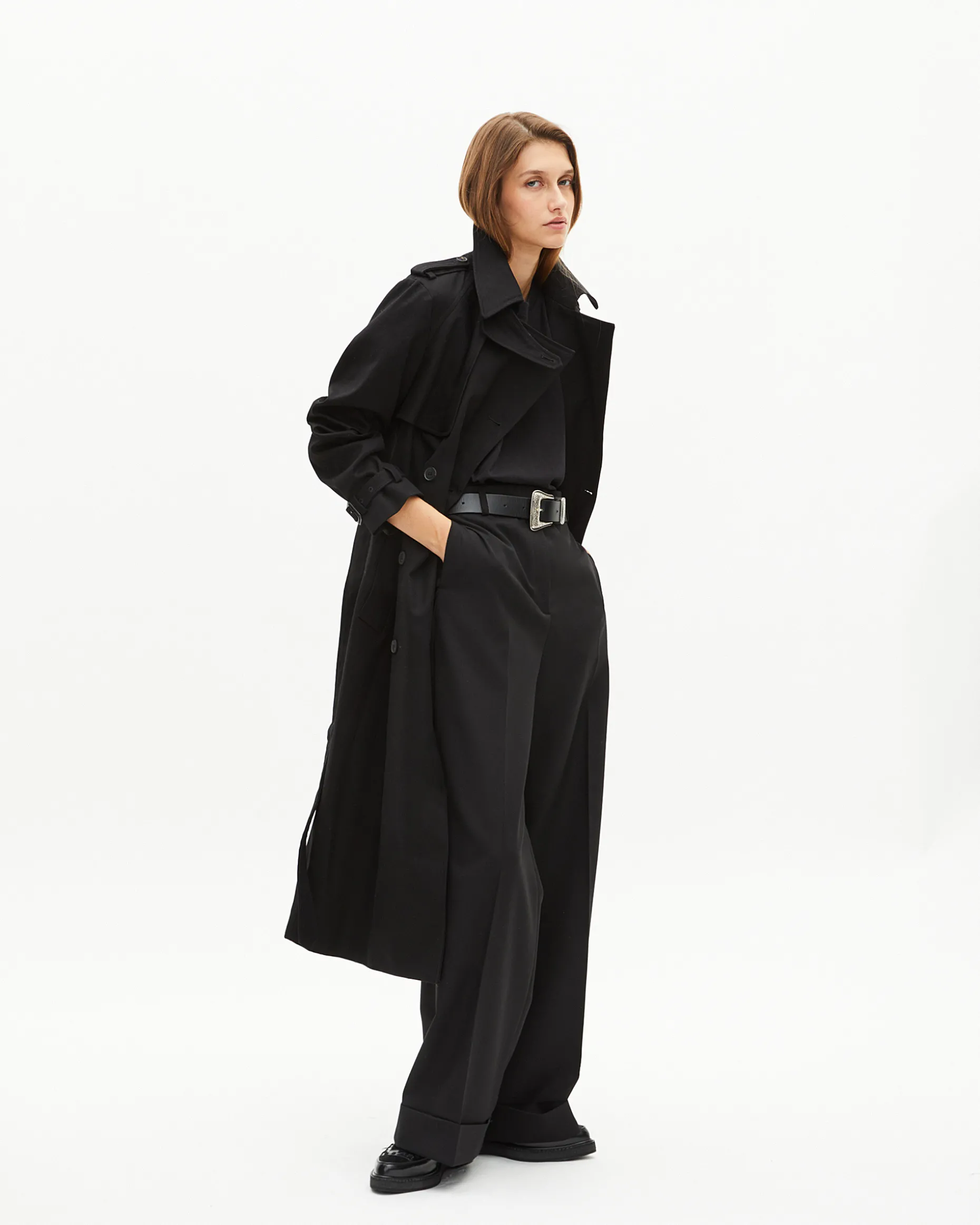 Trench long en coton noir