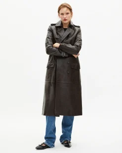 Trench long en cuir marron