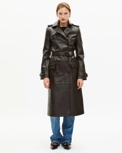 Trench long en cuir marron