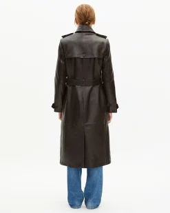 Trench long en cuir marron