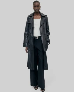 Trench long en cuir noir