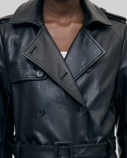 Trench long en cuir noir