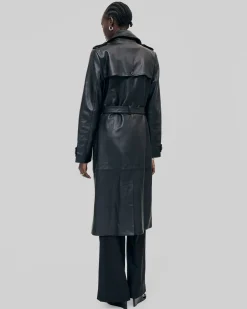 Trench long en cuir noir