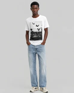 T-shirt avec sérigraphie oiseaux blanc