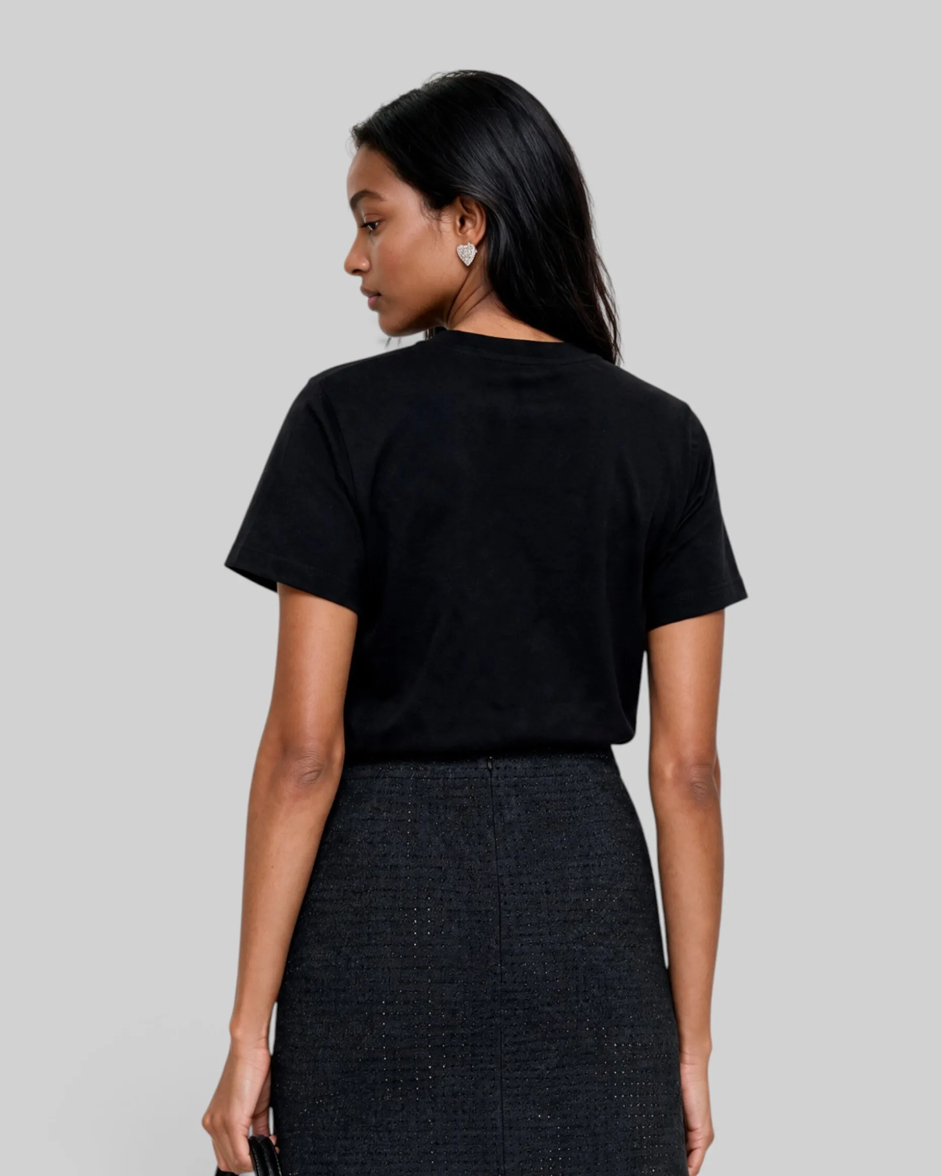 T-shirt col rond ajusté en coton noir