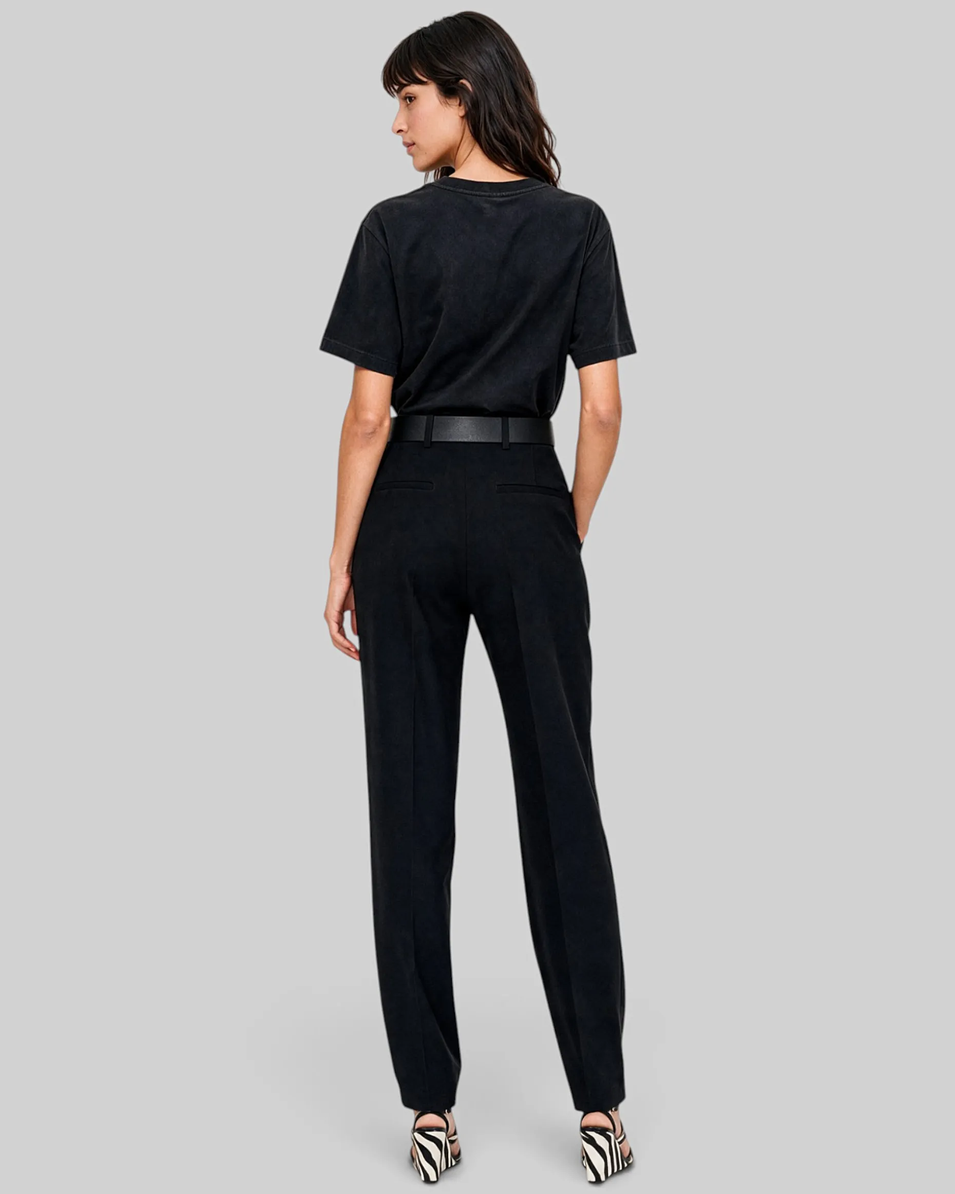 T-shirt col rond en coton noir