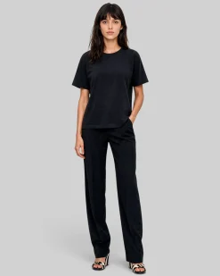 T-shirt col rond en coton noir
