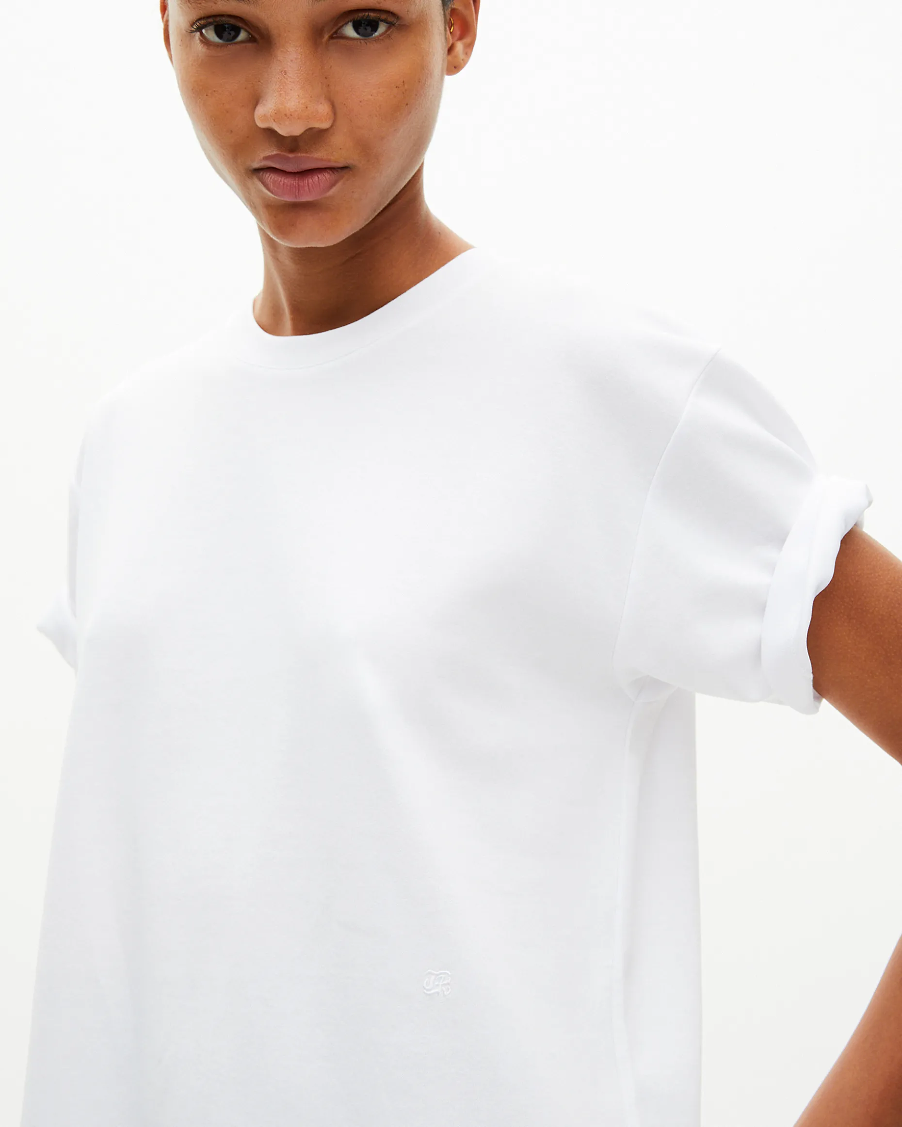 T-shirt droit en coton mélangé blanc