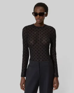T-shirt manches longues en mesh floqué cœurs noir