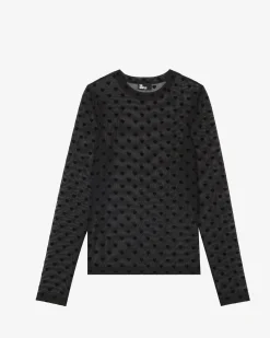 T-shirt manches longues en mesh floqué cœurs noir