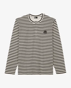 T-shirt manches longues à rayures beige