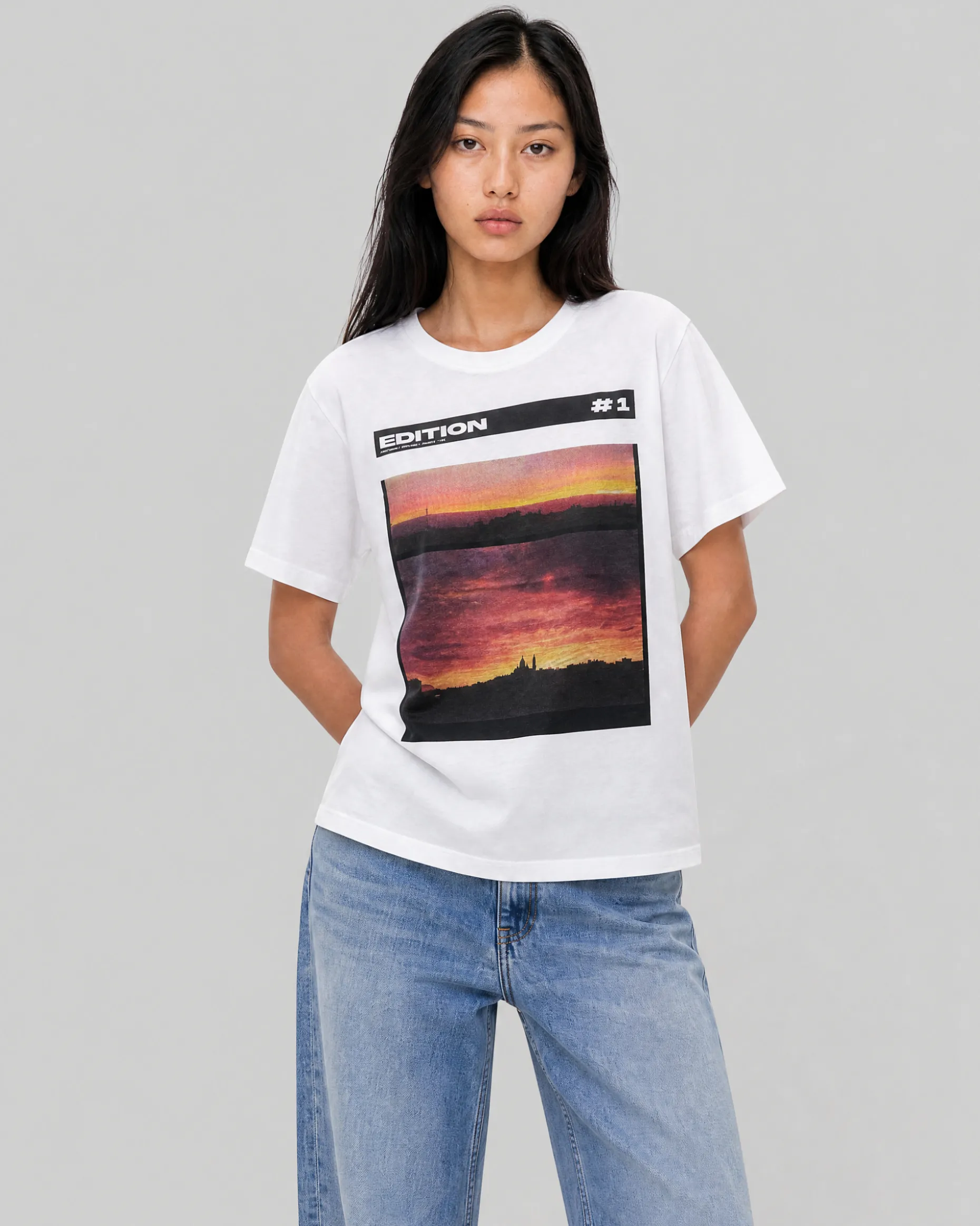 T-shirt mixte avec sérigraphie blanc