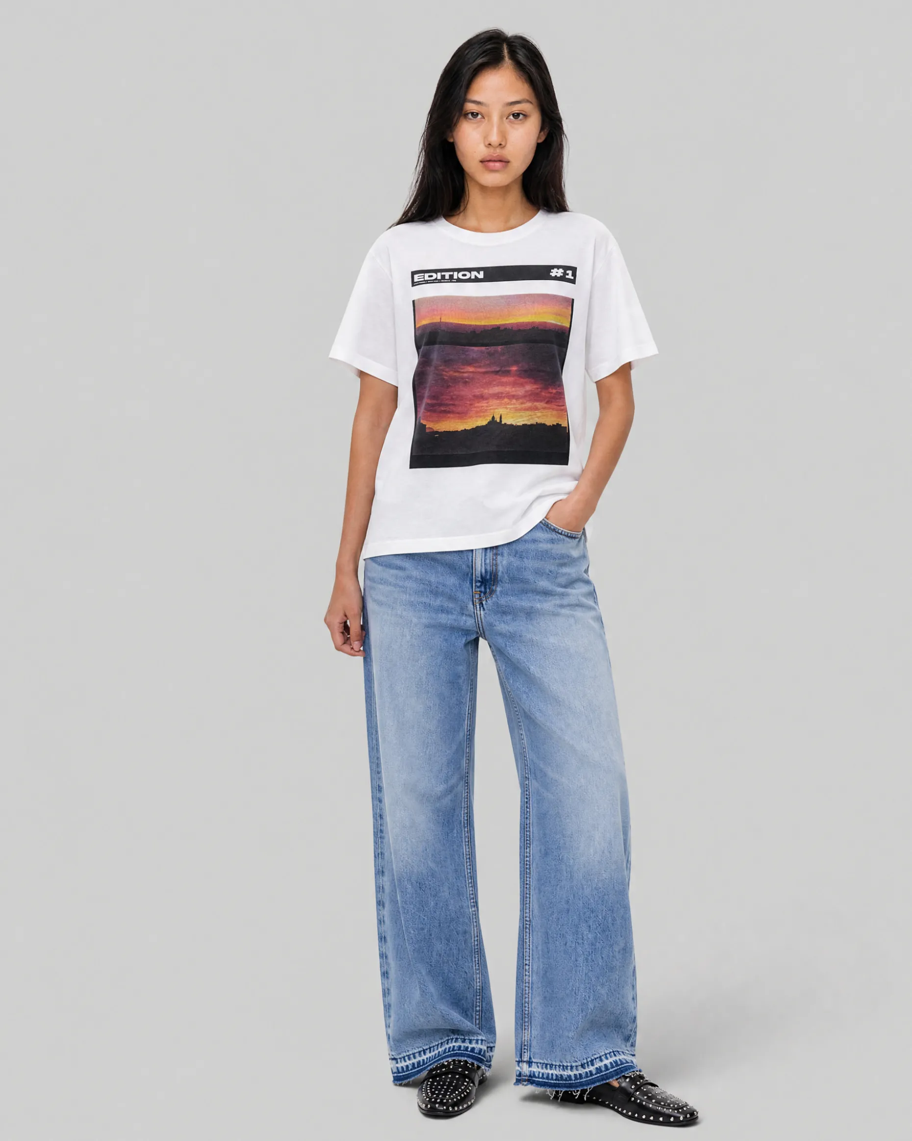 T-shirt mixte avec sérigraphie blanc