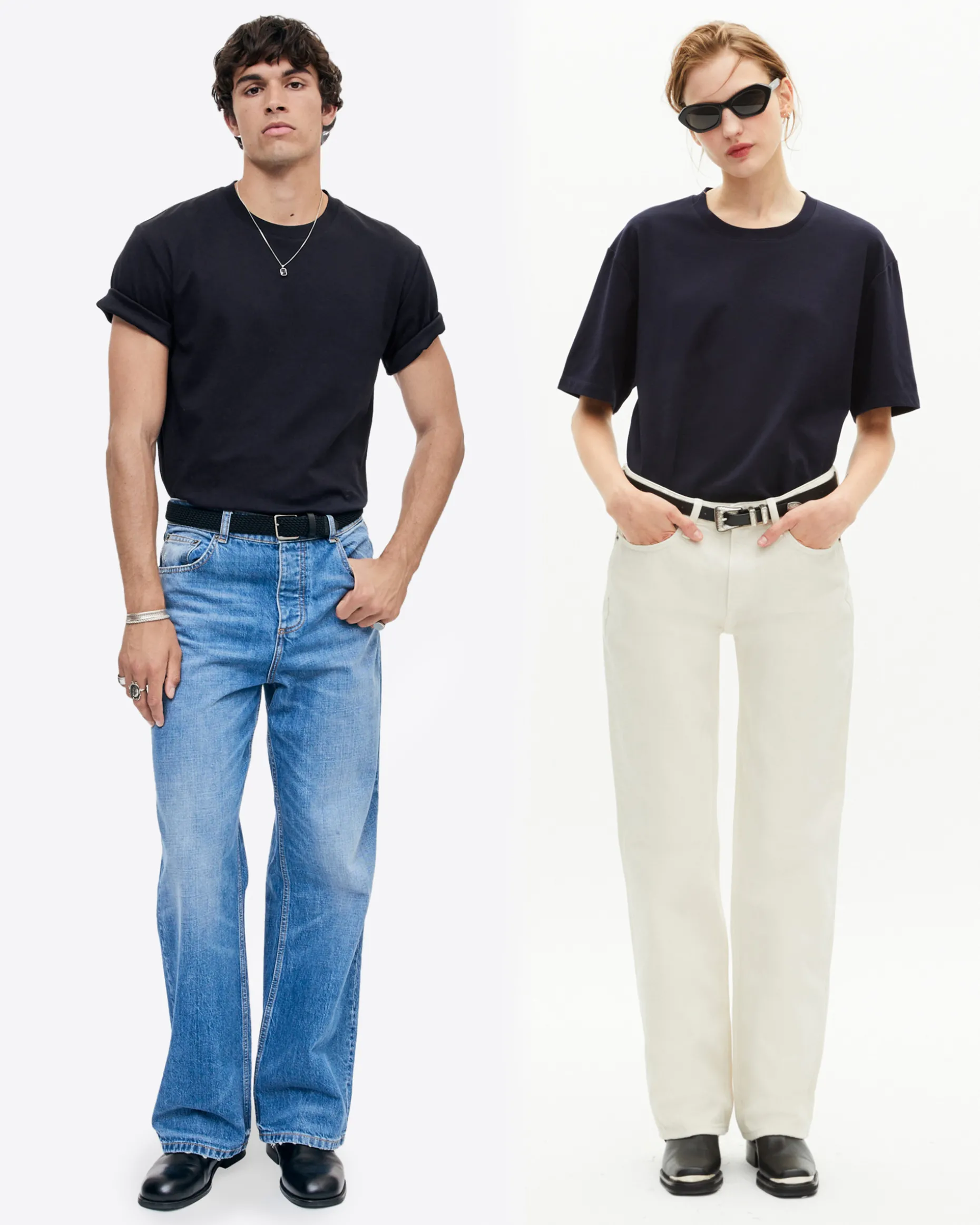 T-shirt Mixte droit uni bleu marine