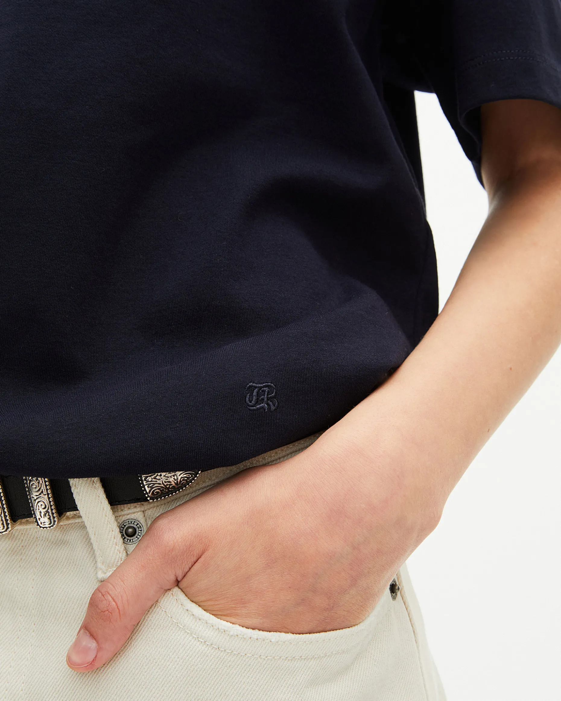T-shirt Mixte droit uni bleu marine