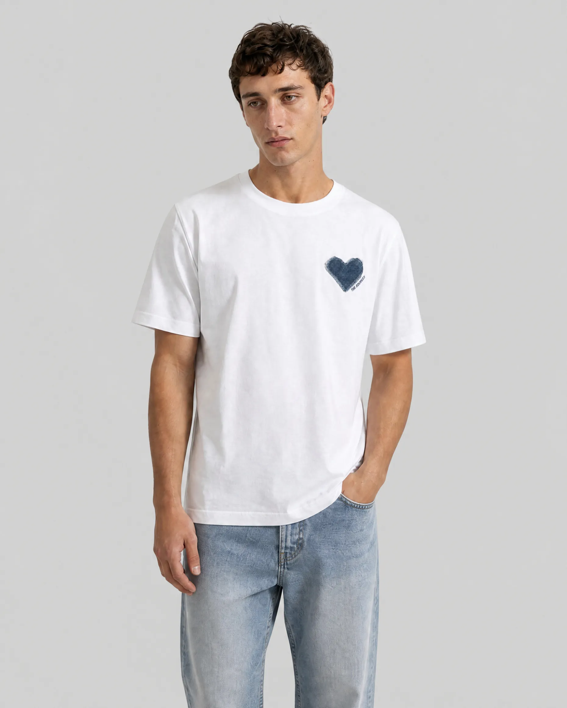 T-shirt patch cœur denim blanc