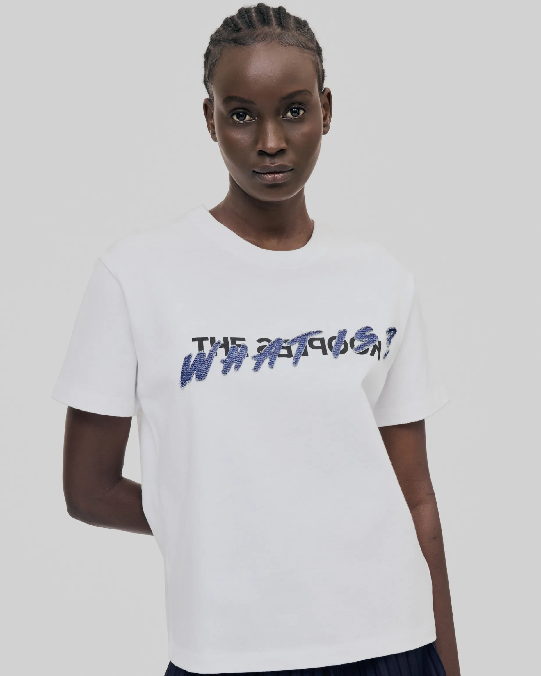 T-shirt patch en denim What Is blanc