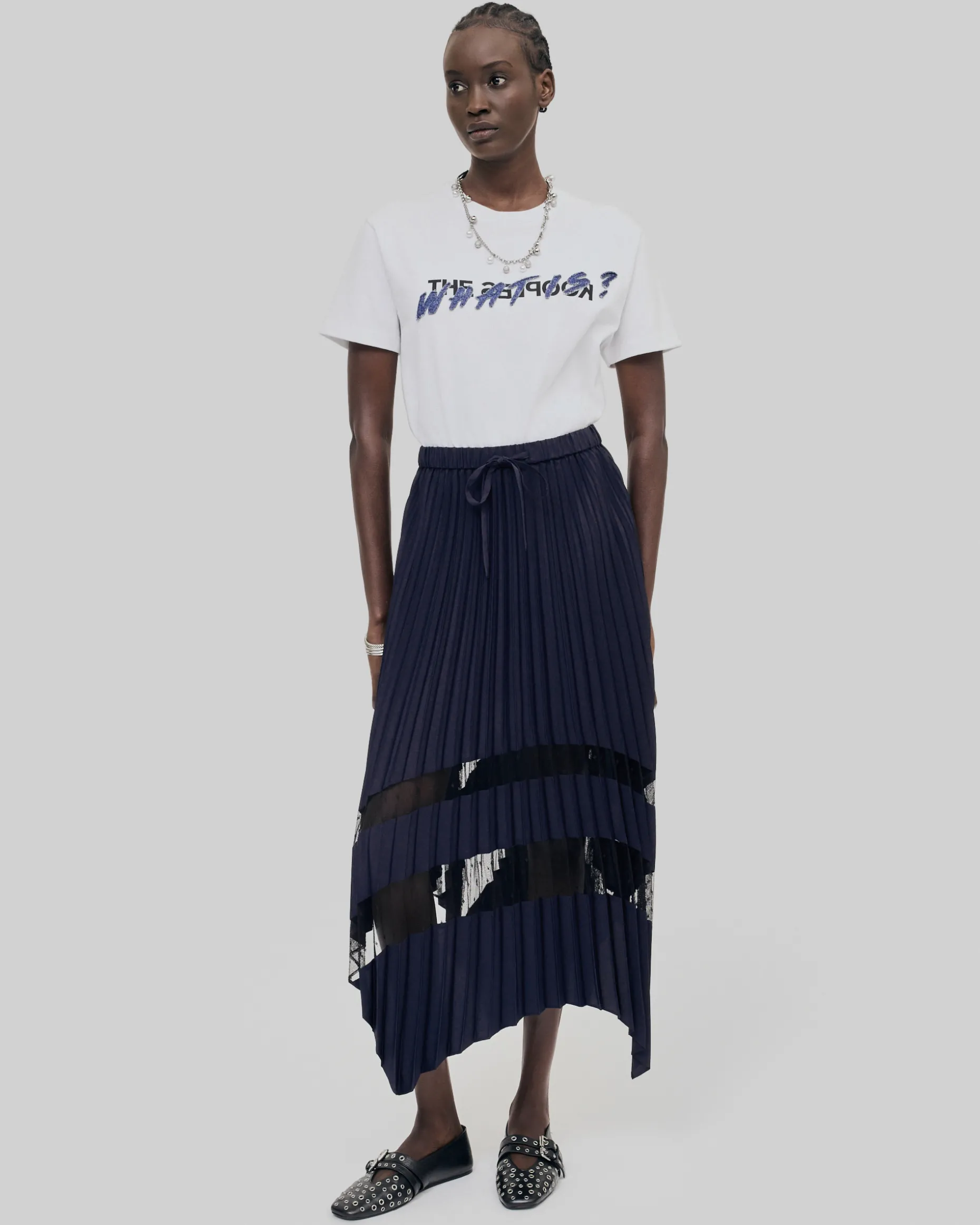 T-shirt patch en denim What Is blanc
