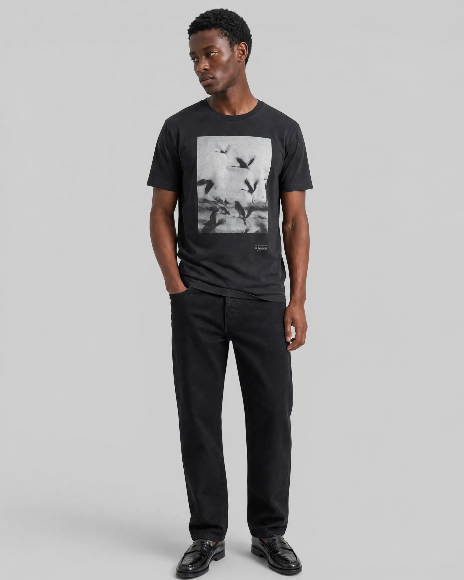 T-shirt sérigraphie oiseaux noir