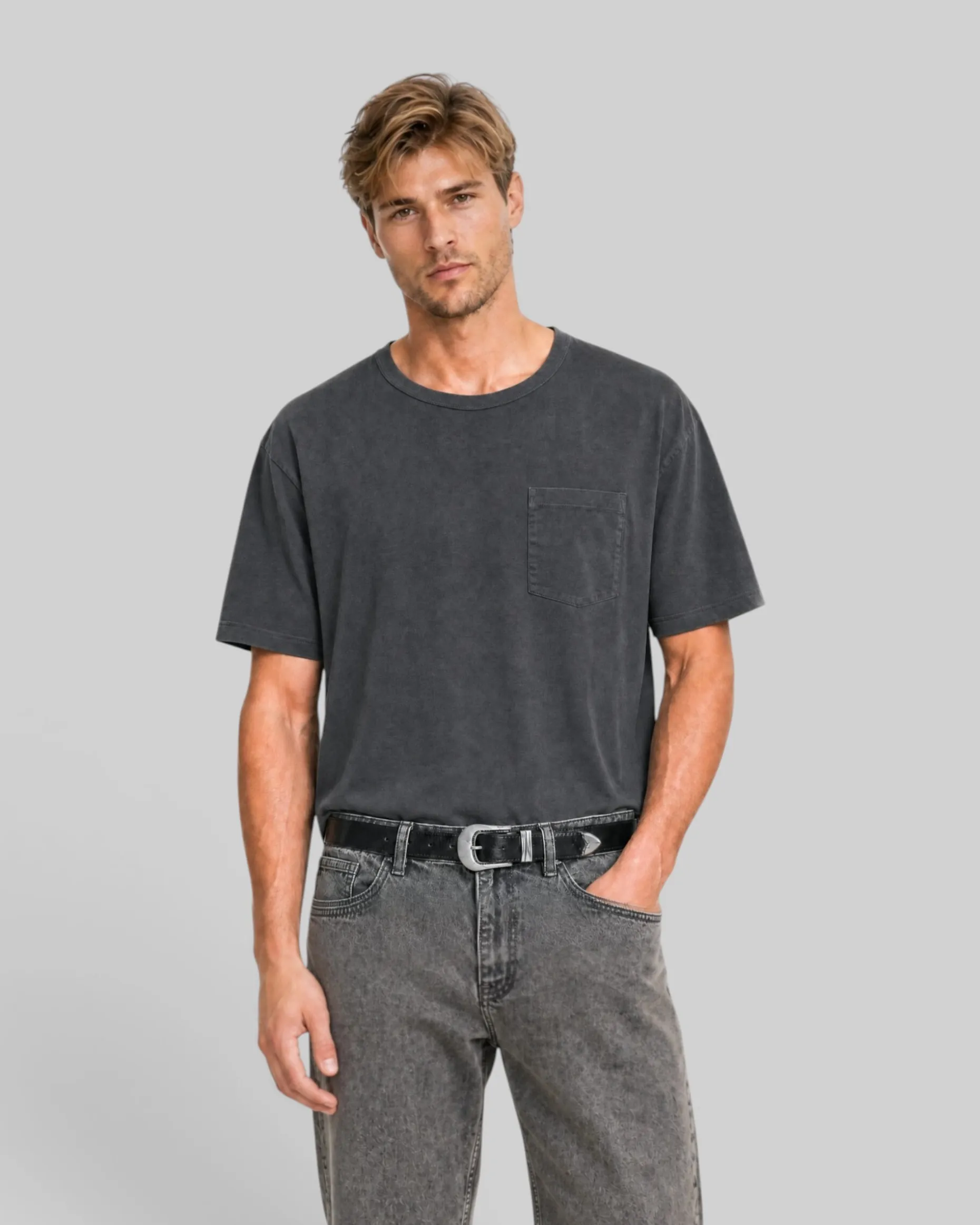 T-shirt uni noir délavé