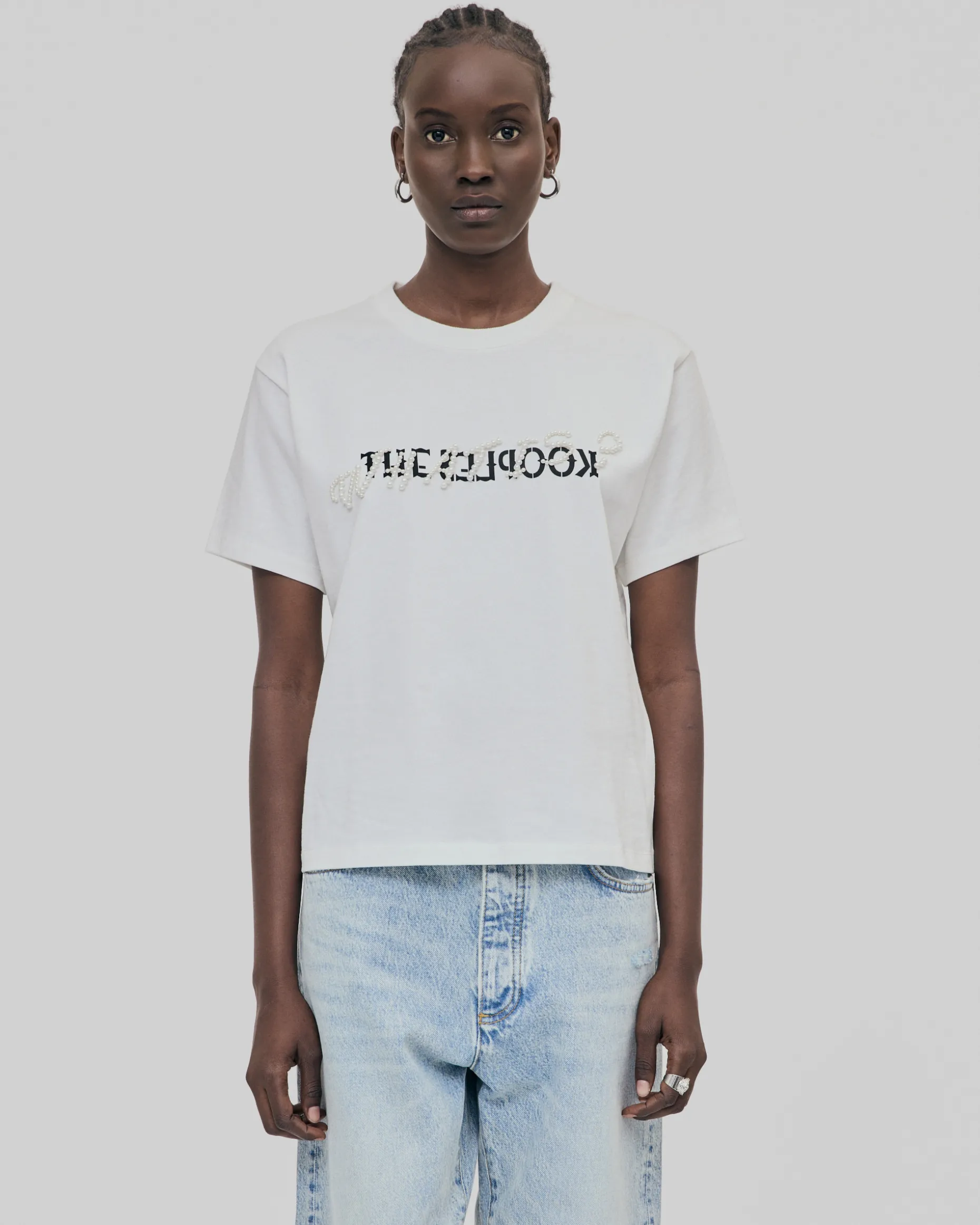 T-shirt What Is avec perles blanc