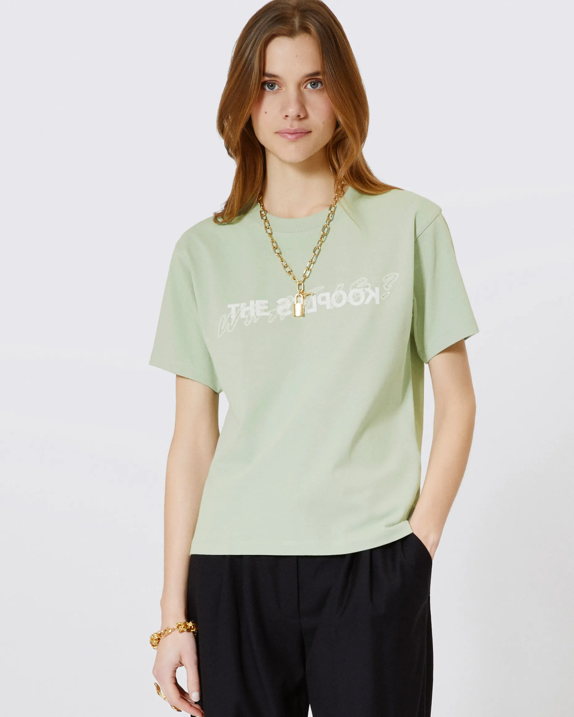 T-shirt What Is avec strass vert