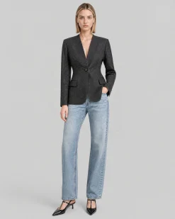 Veste ajustée en laine mélangée strassée noire