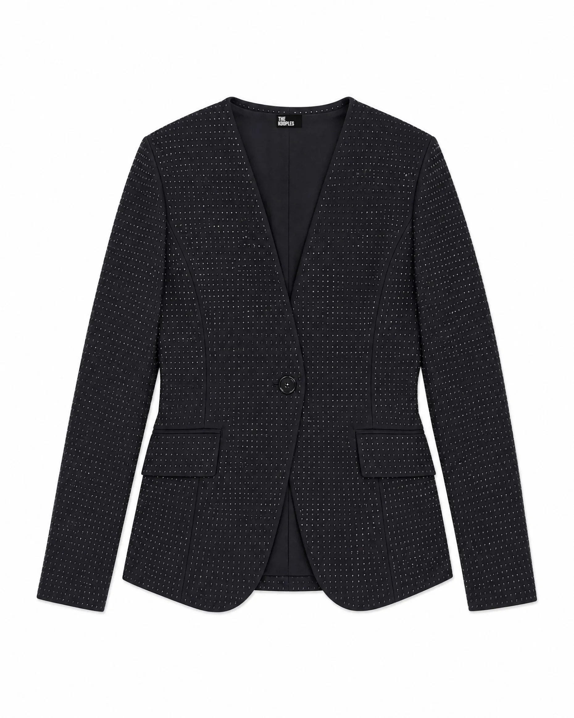 Veste ajustée en laine mélangée strassée noire