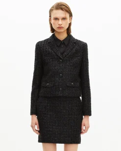 Veste courte en tweed brillant noire